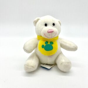 Build-A-Bear‎ White Teddy Bear Plush with Yellow Scarf Green Paw Print Small